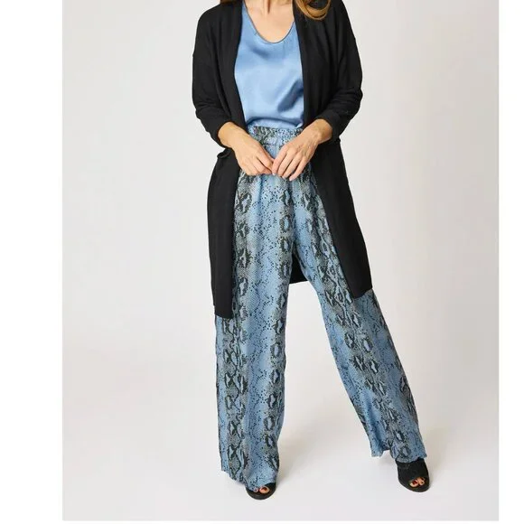 JACQUELINE B CLOTHING Flowy Satin Snake Pattern Pant in Denim Blue M/L - Picture 9 of 9